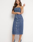 m.sara Fustă Albastră Creion Denim Midi cu nasturi Kandela