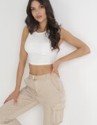 m.sara Pantaloni Bej Jogger cu talie regulară și buzunare Stephone