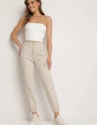 m.sara Pantaloni cargo bej deschis din Bumbac cu Butoane Decorative Arminue