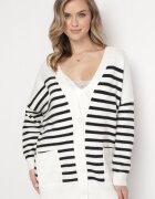 m&v Cardigan Alb Lung în dungi cu buzunare Fellesa