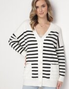 m&v Cardigan Alb Lung în dungi cu buzunare Fellesa