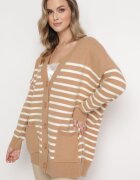 m&v Cardigan Lung Bej în dungi cu buzunare Fellesa