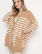 m&v Cardigan Lung Bej în dungi cu buzunare Fellesa