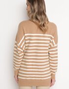 m&v Cardigan Lung Bej în dungi cu buzunare Fellesa