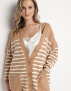 m&v Cardigan Lung Bej în dungi cu buzunare Fellesa