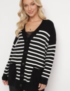 m&v Cardigan Negru Lung în Dungi cu Buzunare Fellesa
