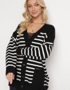 m&v Cardigan Negru Lung în Dungi cu Buzunare Fellesa