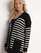 m&v Cardigan Negru Lung în Dungi cu Buzunare Fellesa