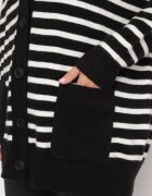m&v Cardigan Negru Lung în Dungi cu Buzunare Fellesa