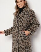 Made in Italy Palton Bej Dublu rând Cu imprimeu leopard Cu buzunare oblice Niathriel