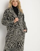 Made in Italy Palton Gri Dublu pet cu imprimeu leopard Nesaltia