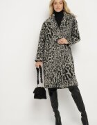 Made in Italy Palton Gri Dublu pet cu imprimeu leopard Nesaltia