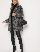Made in Italy Palton Gri Dublu piept cu imprimeu leopard cu buzunare laterale Niathriel