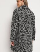 Made in Italy Palton Gri Dublu piept cu imprimeu leopard cu buzunare laterale Niathriel
