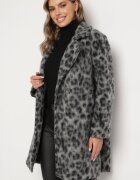 Made in Italy Palton Gri Dublu piept cu imprimeu leopard cu buzunare laterale Niathriel