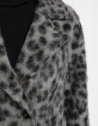 Made in Italy Palton Gri Dublu piept cu imprimeu leopard cu buzunare laterale Niathriel
