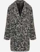 Made in Italy Palton Gri Dublu piept cu imprimeu leopard cu buzunare laterale Niathriel
