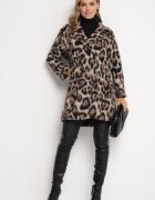 Made in Italy Palton Maro dublu cu imprimeu leopard cu buzunare inserate Niathriel