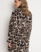 Made in Italy Palton Maro dublu cu imprimeu leopard cu buzunare inserate Niathriel