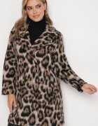 Made in Italy Palton Maro dublu cu imprimeu leopard cu buzunare inserate Niathriel
