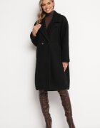 Made in Italy Palton Negru Dublu-rând cu Lână Sora