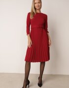 Made in Italy Rochie Bordură Evazată cu Pliuri și Curea cu Cataramă Lennoria