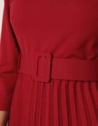 Made in Italy Rochie Bordură Evazată cu Pliuri și Curea cu Cataramă Lennoria