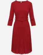 Made in Italy Rochie Bordură Evazată cu Pliuri și Curea cu Cataramă Lennoria
