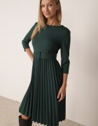 Made in Italy Rochie Verde închis Evazată cu pliuri și curea cu cataramă Lennoria