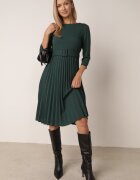 Made in Italy Rochie Verde închis Evazată cu pliuri și curea cu cataramă Lennoria