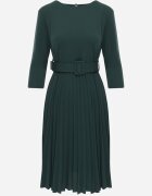 Made in Italy Rochie Verde închis Evazată cu pliuri și curea cu cataramă Lennoria