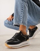 maira Adidași Negri cu Talpă Groasă cu Inserții din Plasă și Metalice Sewtira