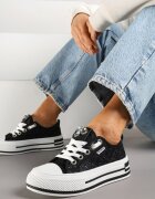 maira Adidași Negri Din Dantelă pe Talpă Groasă cu Zirconii Nusiletia
