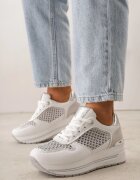 maira Sneakers Albi pe Talpă Groasă cu Inserții din Plasă și Metalice Sewtira