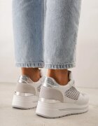 maira Sneakers Albi pe Talpă Groasă cu Inserții din Plasă și Metalice Sewtira