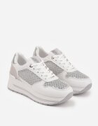 maira Sneakers Albi pe Talpă Groasă cu Inserții din Plasă și Metalice Sewtira