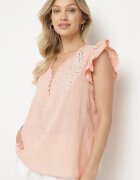 maja studio Bluză Roz din Bumbac Decorată cu Broderie și cu Volan Taloretia