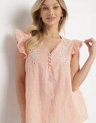 maja studio Bluză Roz din Bumbac Decorată cu Broderie și cu Volan Taloretia