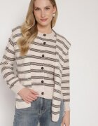 maja studio Cardigan Bej în dungi cu amestec de lână cu pelerină suplimentară Fedina