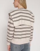 maja studio Cardigan Bej în dungi cu amestec de lână cu pelerină suplimentară Fedina
