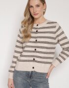 maja studio Cardigan Bej în dungi cu amestec de lână cu pelerină suplimentară Fedina