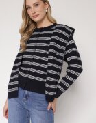 maja studio Cardigan Bleumarin în dungi cu amestec de lână cu pelerină suplimentară Fedina