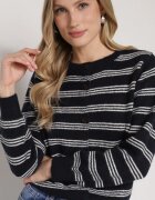 maja studio Cardigan Bleumarin în dungi cu amestec de lână cu pelerină suplimentară Fedina