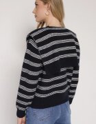 maja studio Cardigan Bleumarin în dungi cu amestec de lână cu pelerină suplimentară Fedina