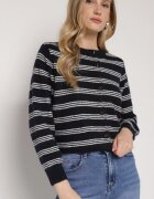 maja studio Cardigan Bleumarin în dungi cu amestec de lână cu pelerină suplimentară Fedina