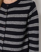 maja studio Cardigan Bleumarin în dungi cu amestec de lână cu pelerină suplimentară Fedina