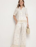 maja studio Compleu alb-bej din Vâscoză Decorat cu Broderie Cămașă și Pantaloni Oversize Iffiselle