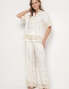 maja studio Compleu alb-bej din Vâscoză Decorat cu Broderie Cămașă și Pantaloni Oversize Iffiselle