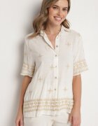 maja studio Compleu alb-bej din Vâscoză Decorat cu Broderie Cămașă și Pantaloni Oversize Iffiselle