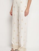 maja studio Compleu alb-bej din Vâscoză Decorat cu Broderie Cămașă și Pantaloni Oversize Iffiselle